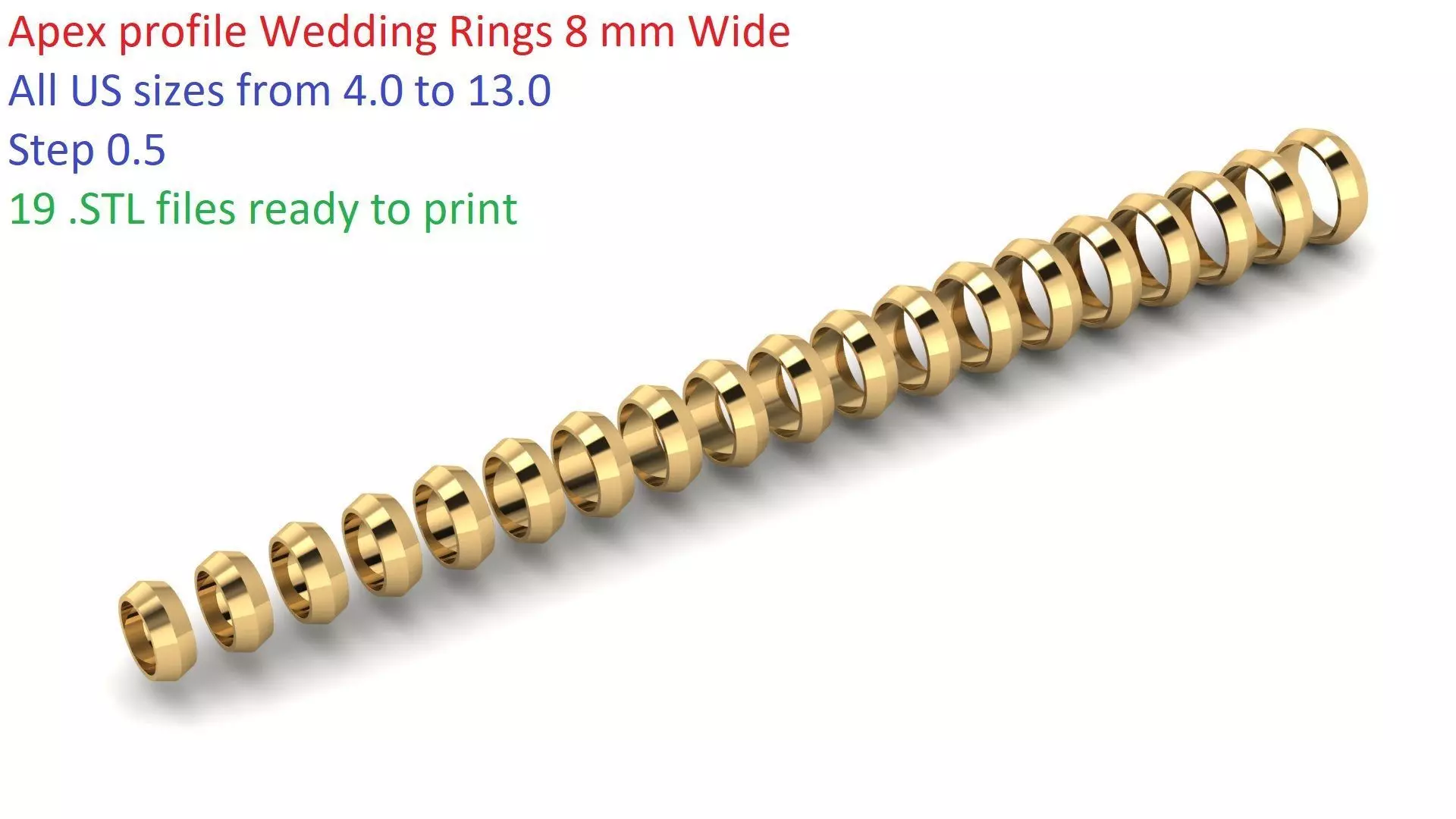 Apex profile Wedding Ring 8 mm Wide US Sizes 3D print model_0