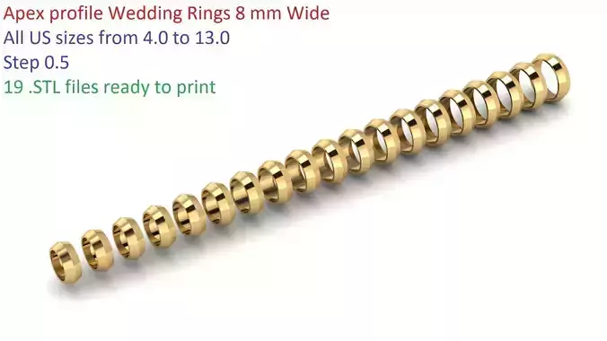 Apex profile Wedding Ring 8 mm Wide US Sizes