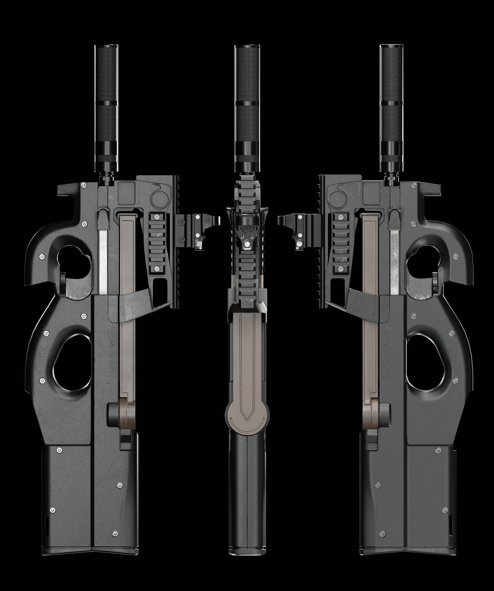 P90 - game asset Low-poly 3D model_7
