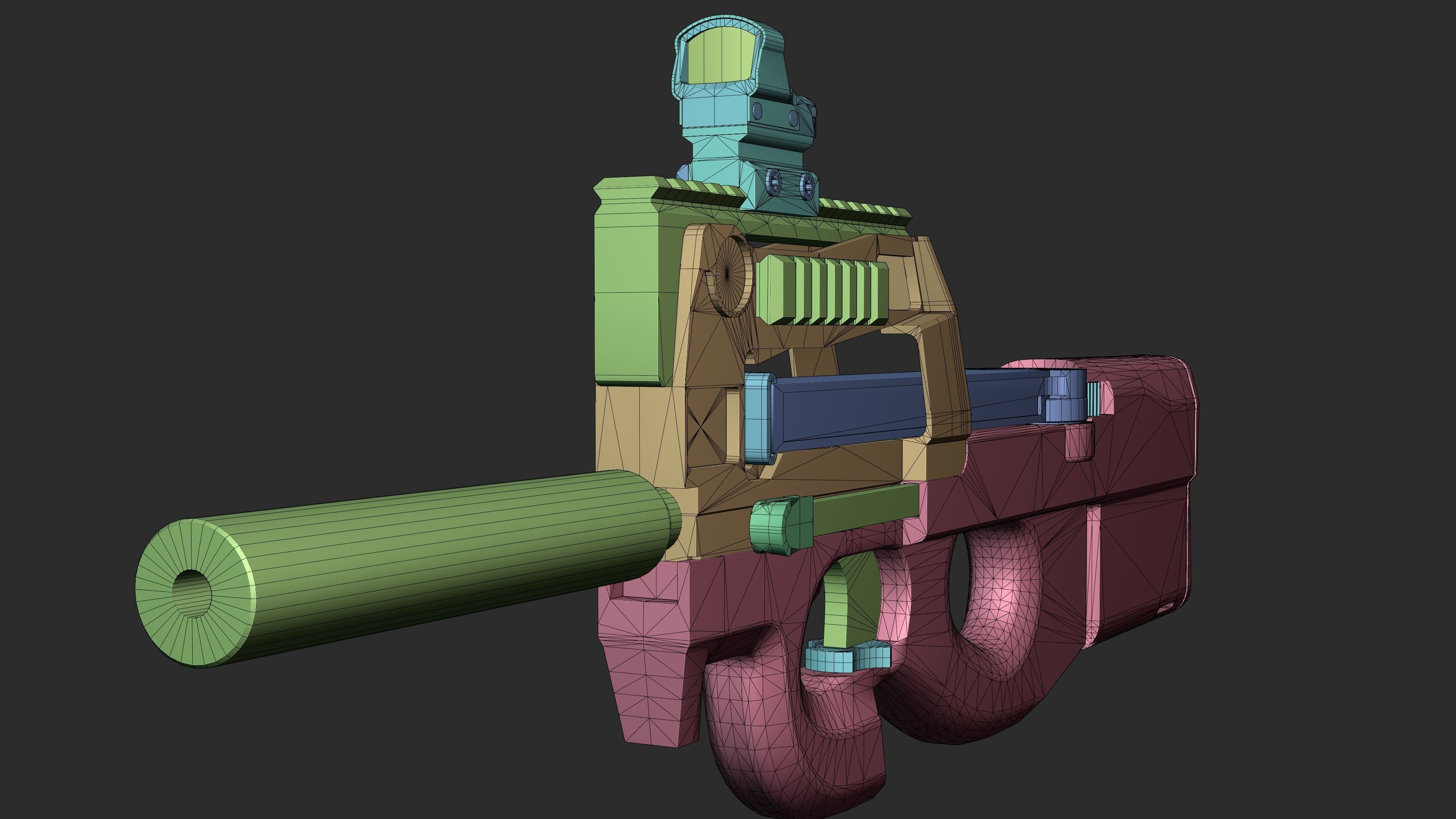 P90 - game asset Low-poly 3D model_4