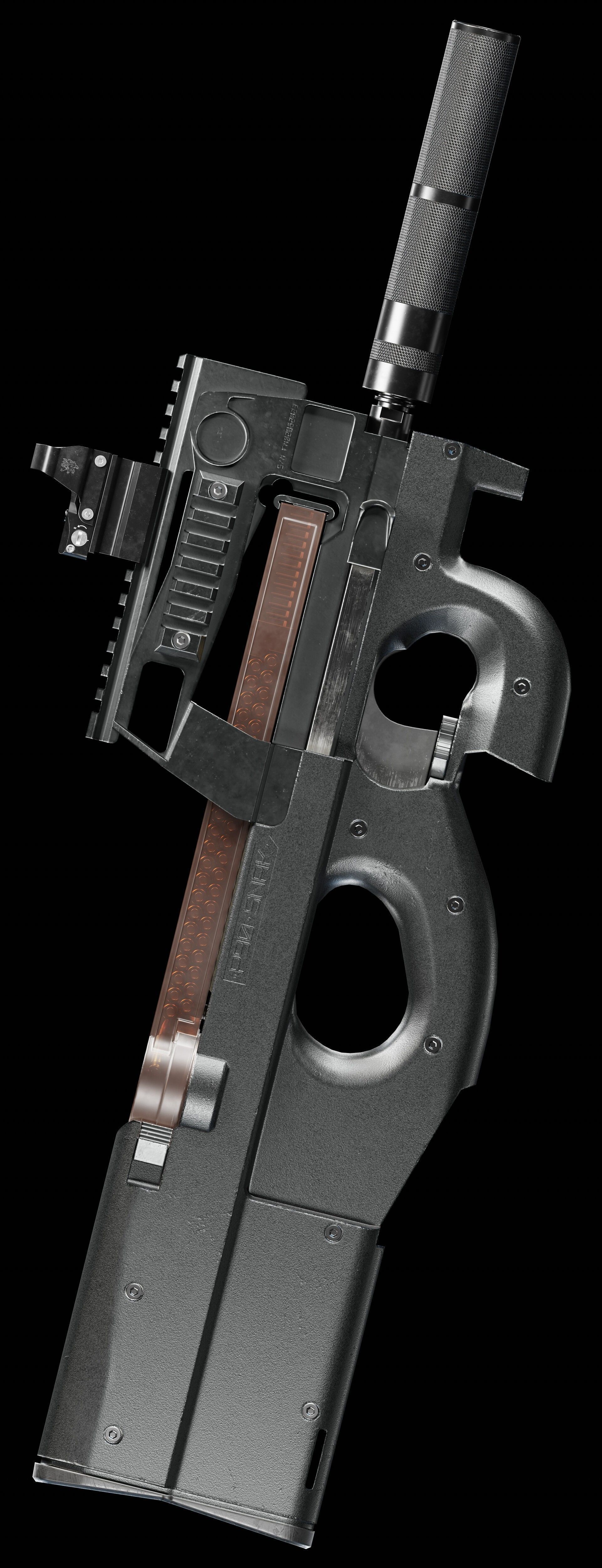 P90 - game asset Low-poly 3D model_9