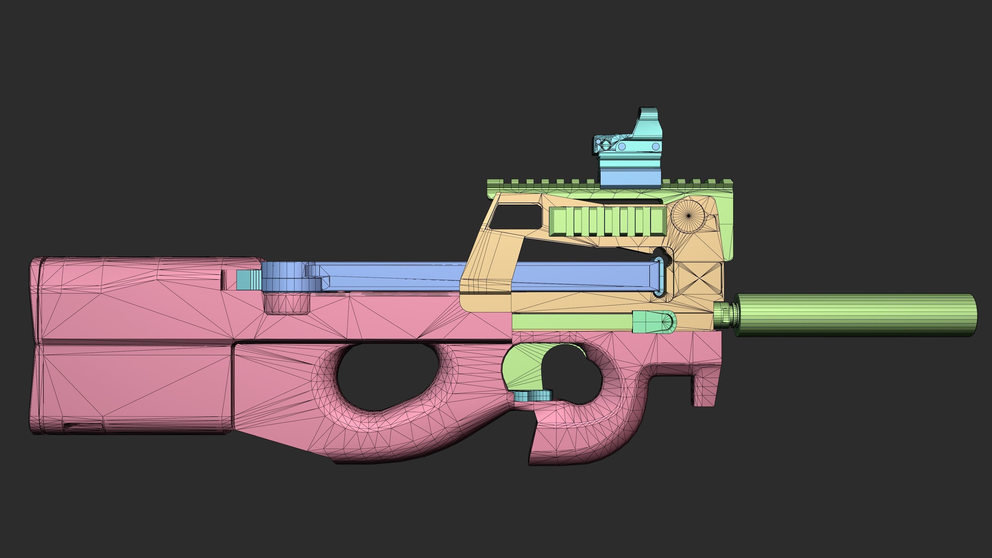 P90 - game asset Low-poly 3D model_2