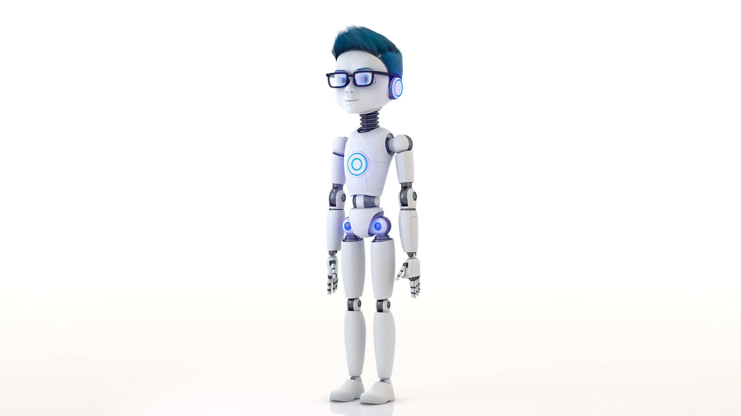 Robot Kid Vray Animated rigged model with hair Low-poly 3D model_3