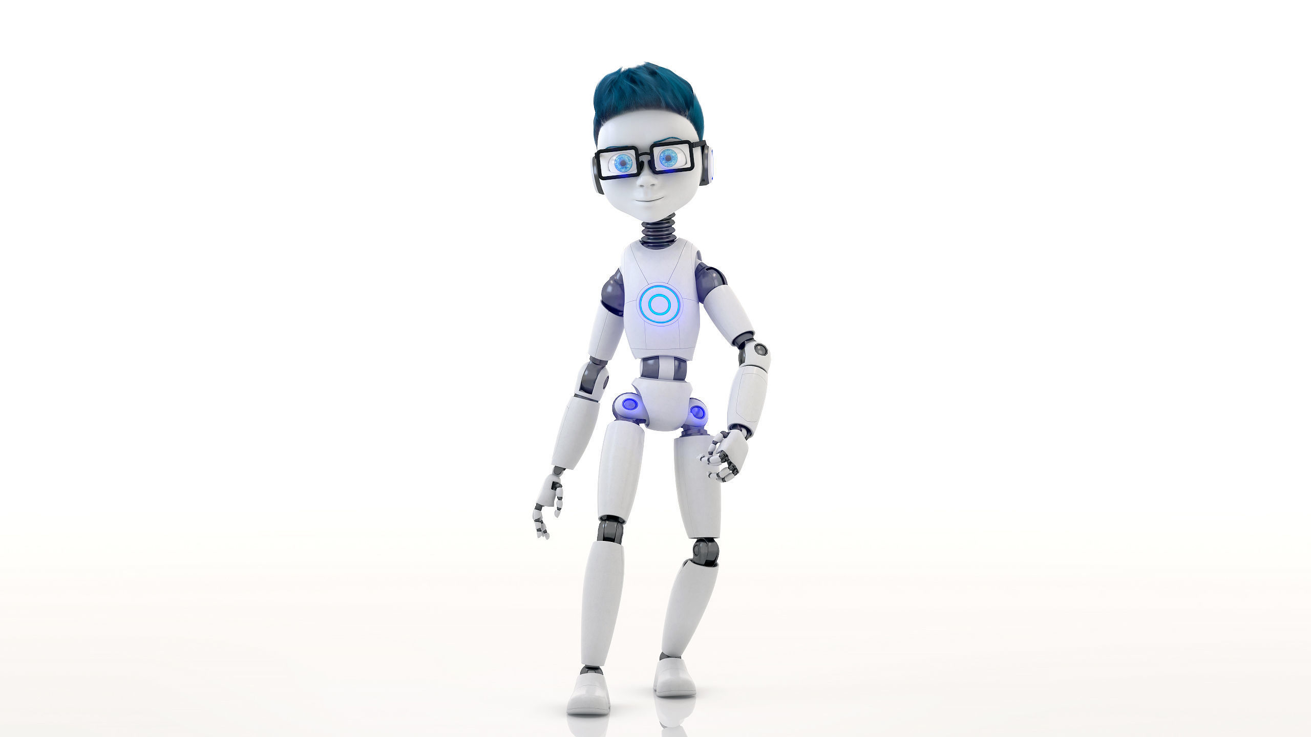 Robot Kid Vray Animated rigged model with hair Low-poly 3D model_4