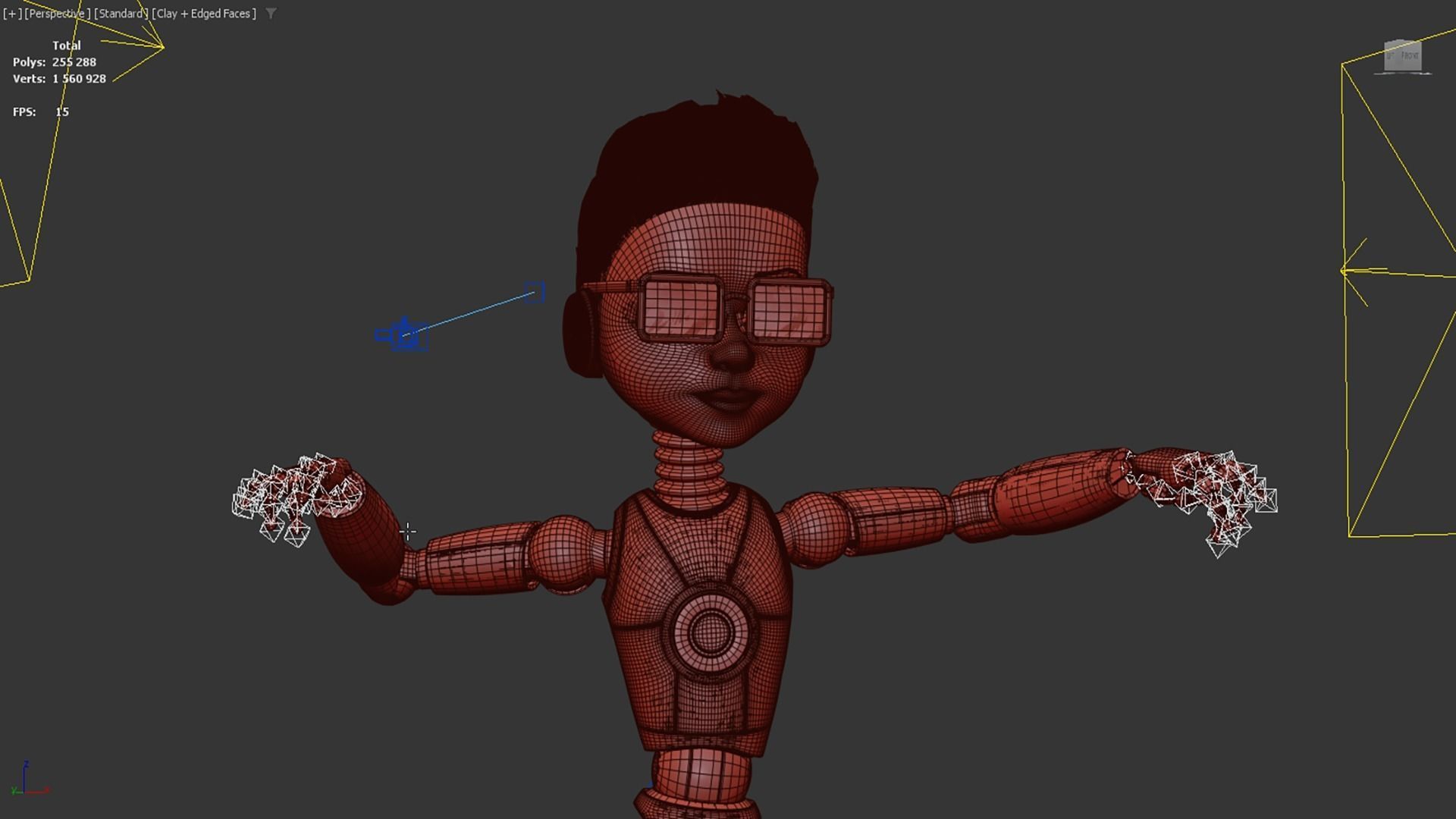 Robot Kid Vray Animated rigged model with hair Low-poly 3D model_11