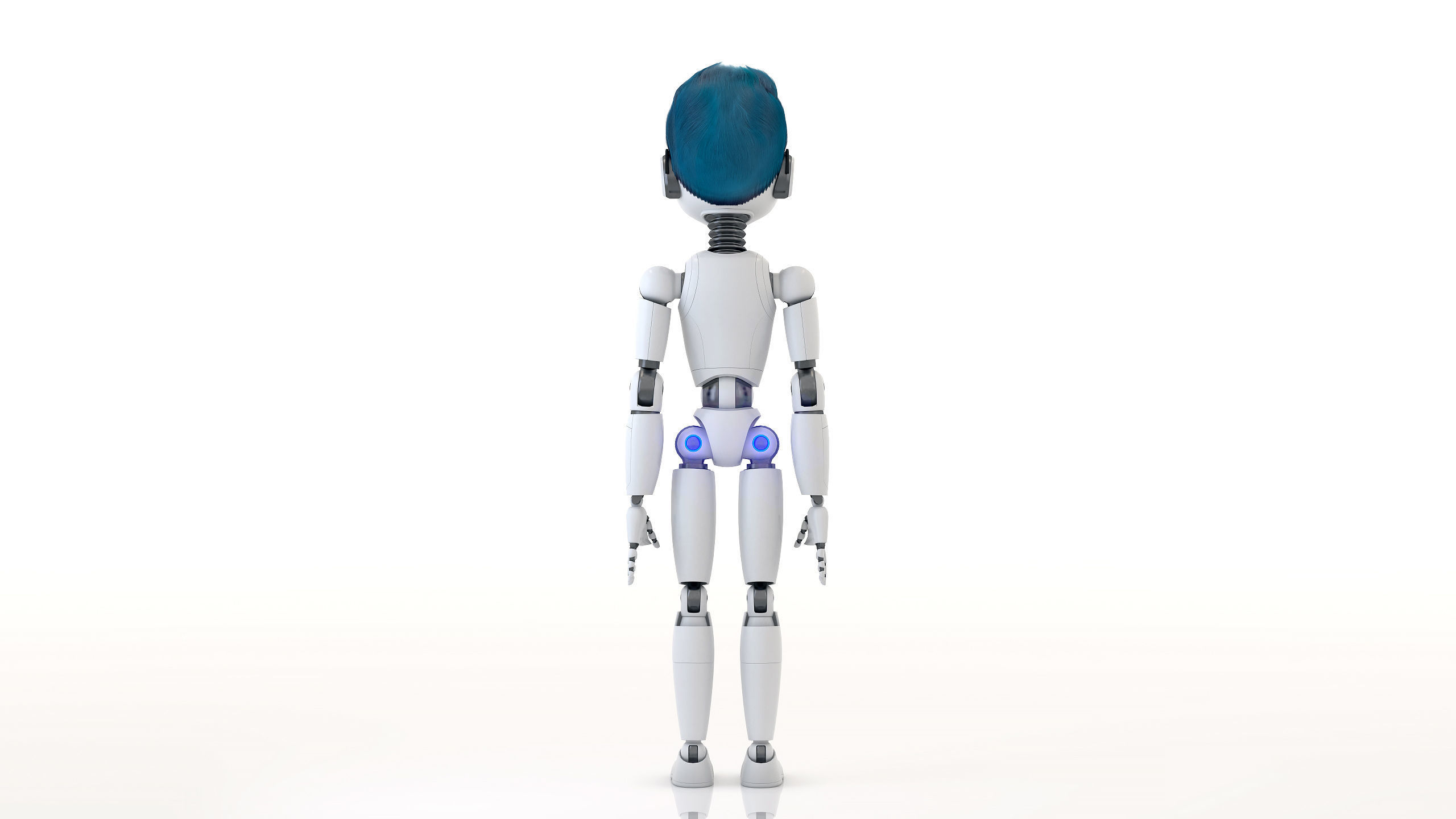Robot Kid Vray Animated rigged model with hair Low-poly 3D model_8
