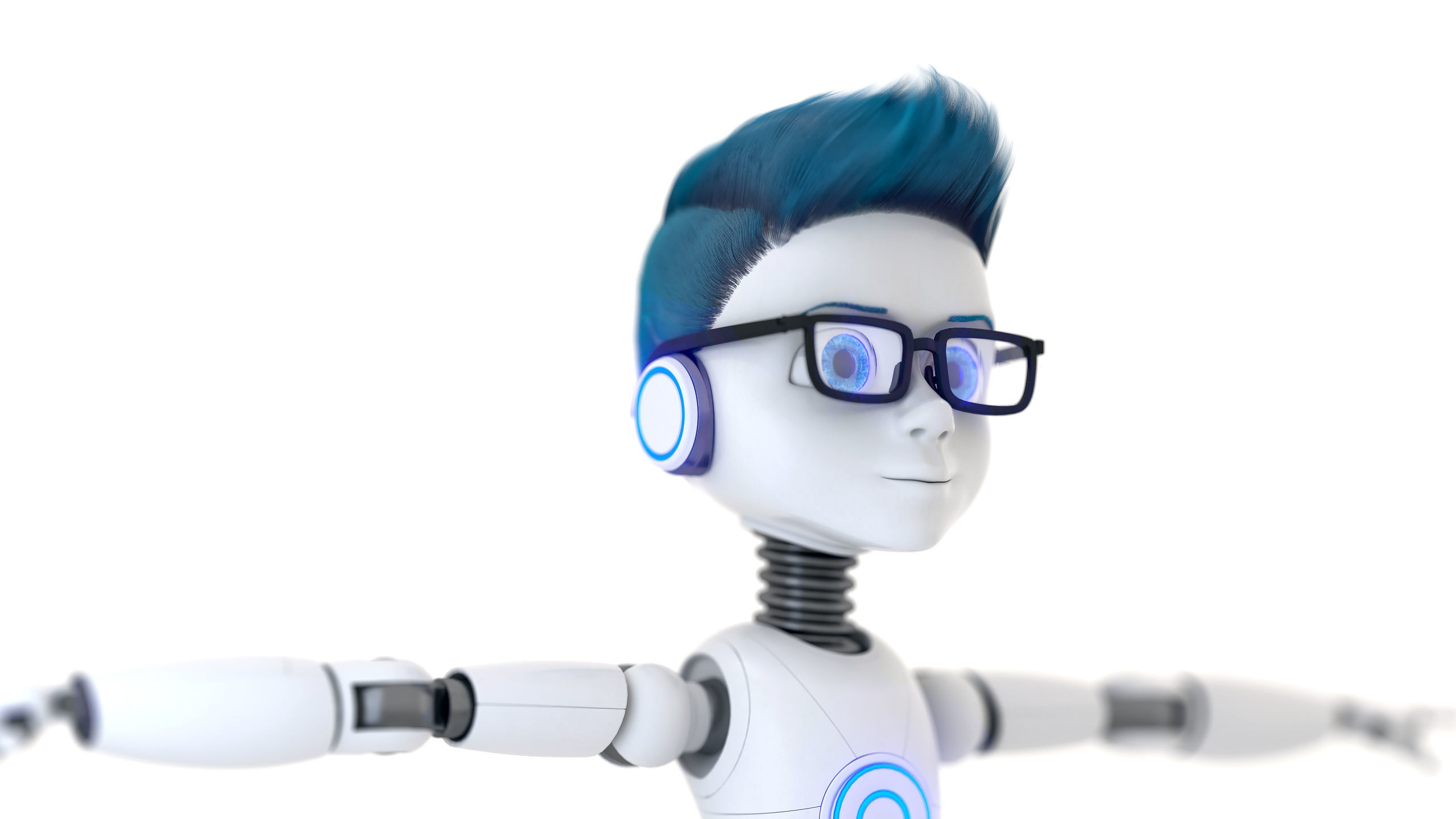 Robot Kid Vray Animated rigged model with hair Low-poly 3D model_6