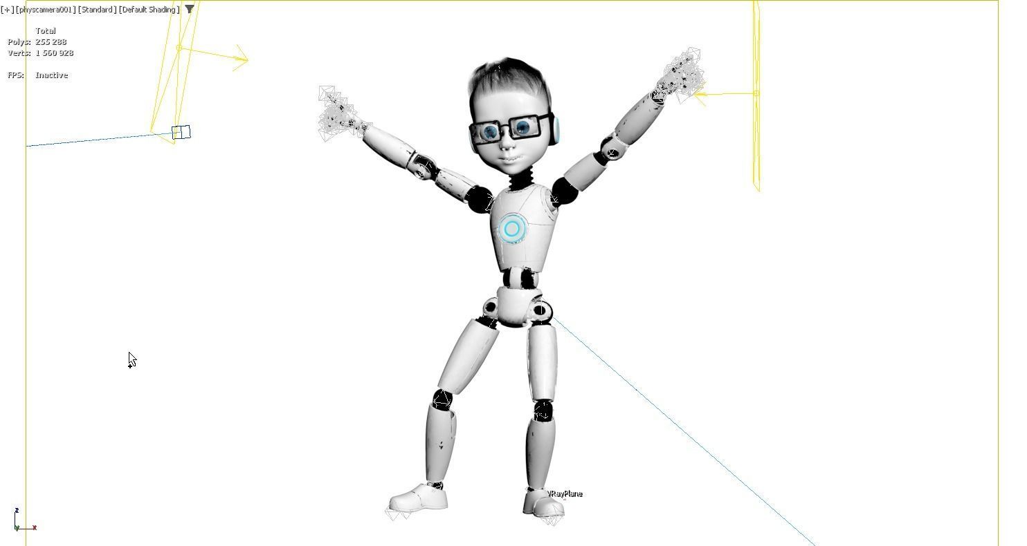 Robot Kid Vray Animated rigged model with hair Low-poly 3D model_12