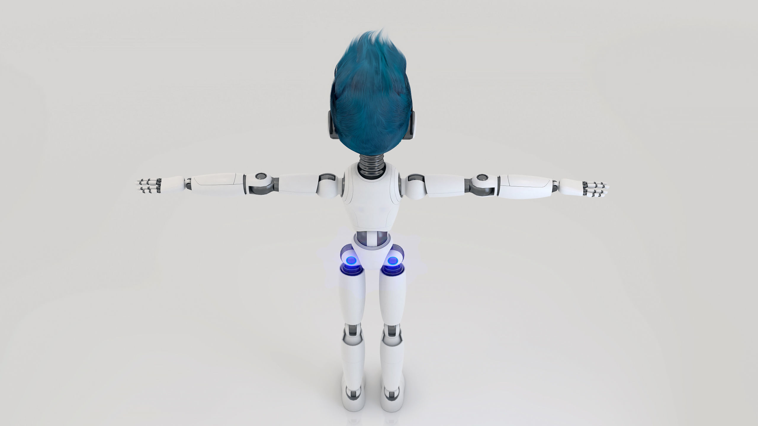 Robot Kid Vray Animated rigged model with hair Low-poly 3D model_9