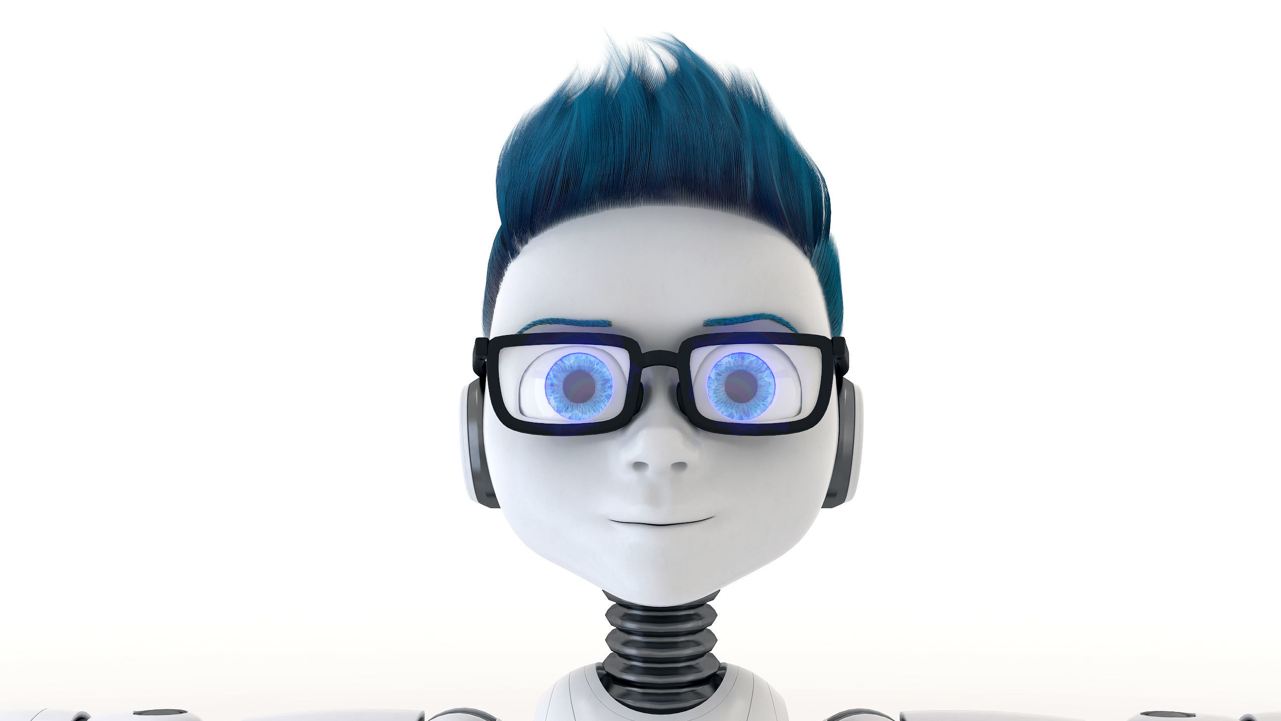 Robot Kid Vray Animated rigged model with hair Low-poly 3D model_7