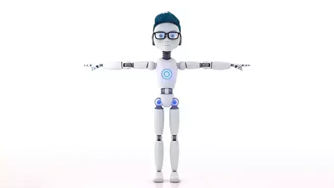 Robot Kid Vray Animated rigged model with hair Low-poly 3D model