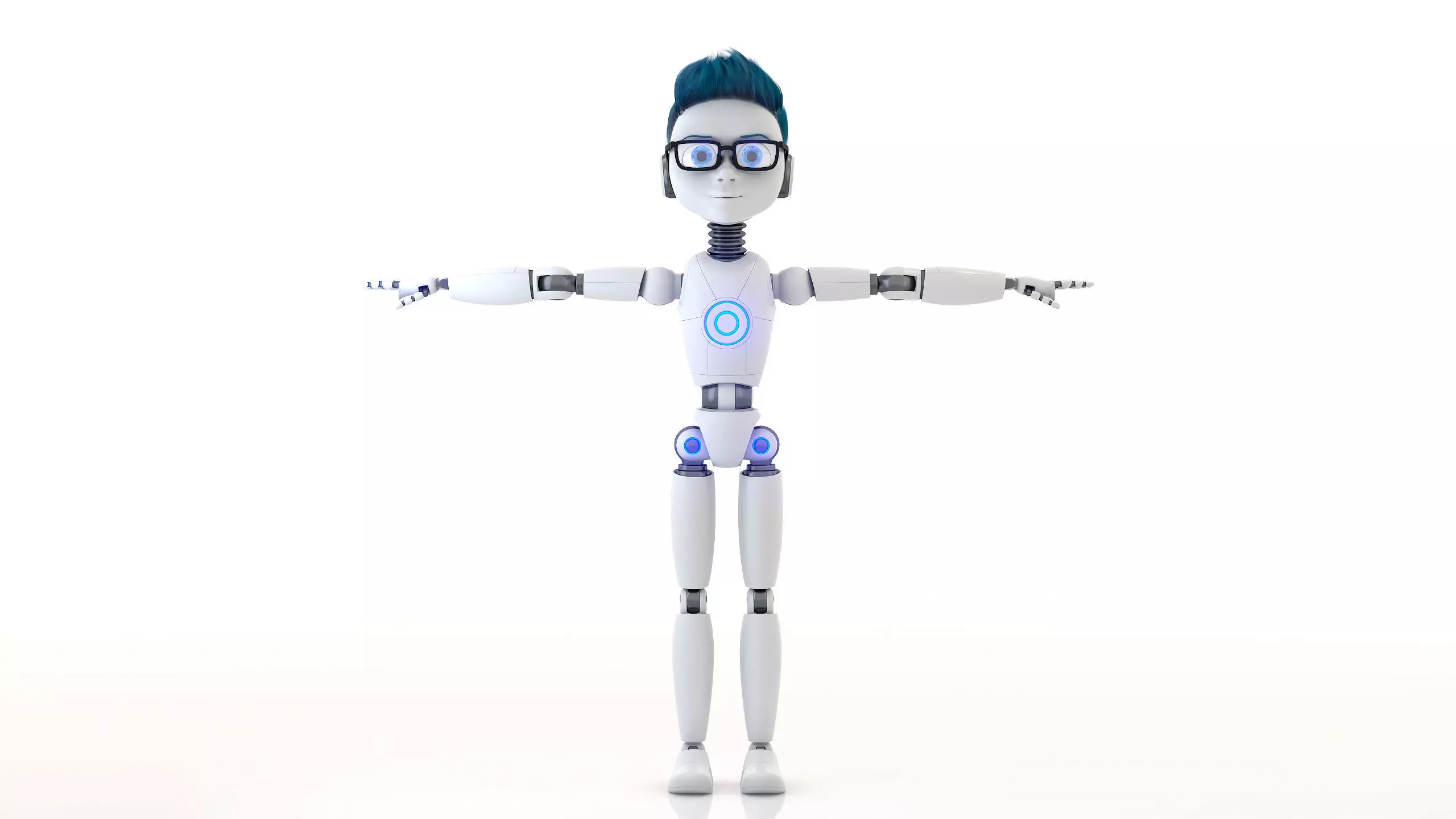 Robot Kid Vray Animated rigged model with hair Low-poly 3D model_0
