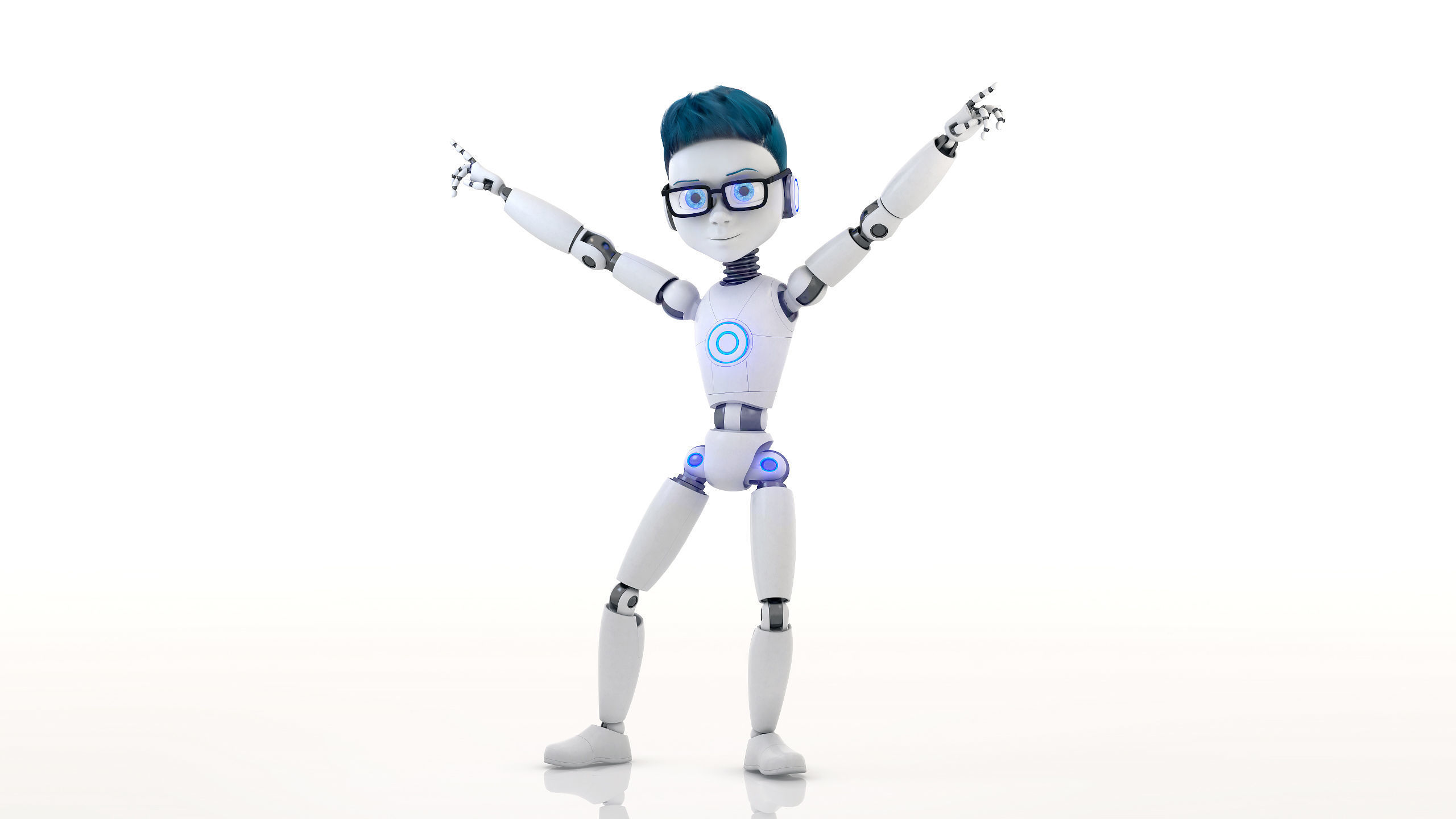Robot Kid Vray Animated rigged model with hair Low-poly 3D model_5