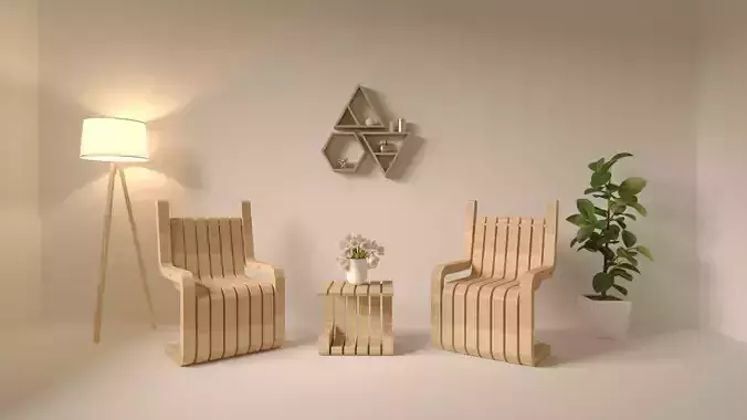 Wooden Chair and Table 