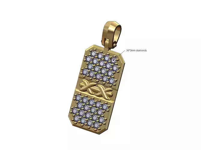 Stitched diamond rectangular dogtag pendant