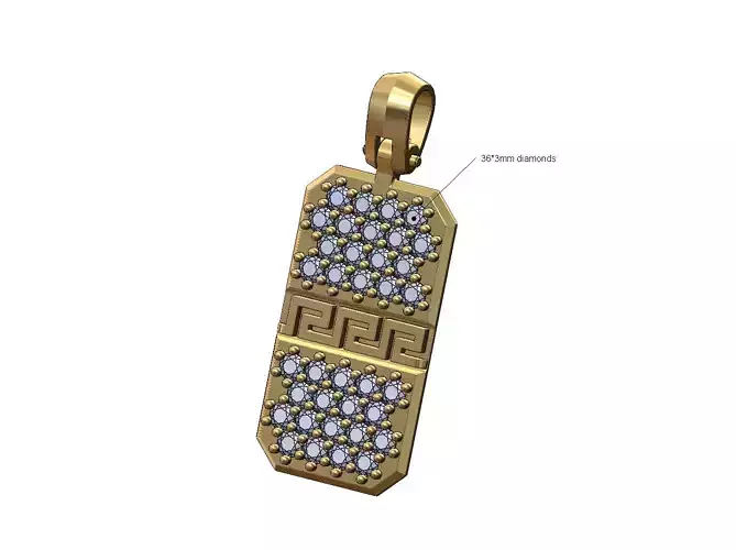 Greek key diamond rectangular dogtag pendant