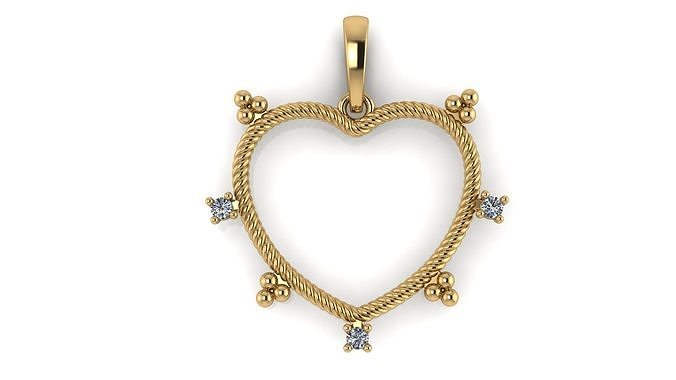 Twisted Cable Heart Pendant with Diamonds 3D print model