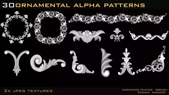 30 Ornamental Alpha Patterns 2k jpeg-psd files