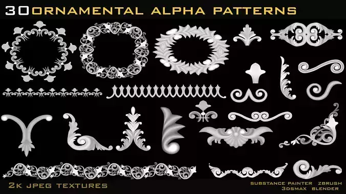 30 Ornamental Alpha Patterns 2k jpeg-psd files Texture