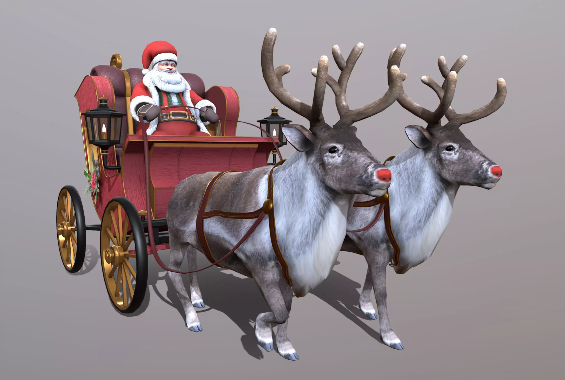 Lowpoly Santa Reindeer Set Low-poly 3D model_0