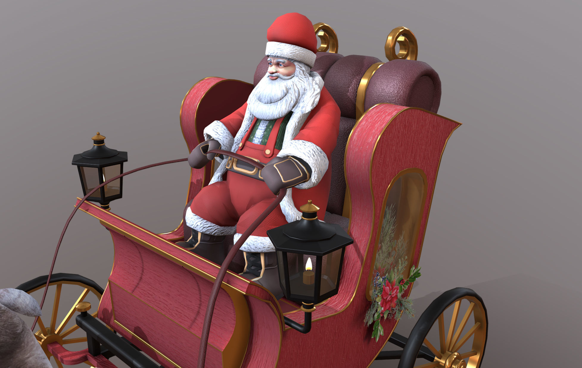 Lowpoly Santa Reindeer Set Low-poly 3D model_2