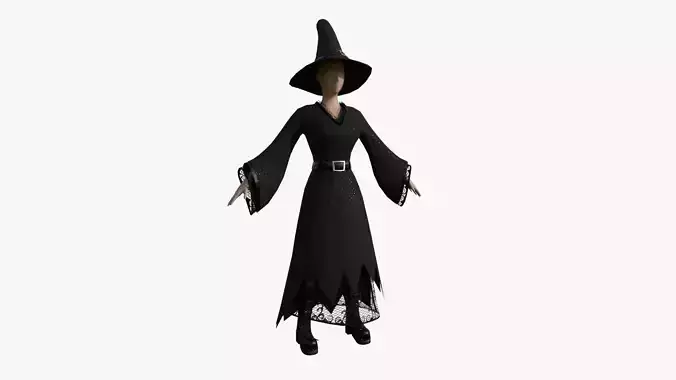 Female Witch Outfit A01 - Character Clothing Design Low-poly 3D model