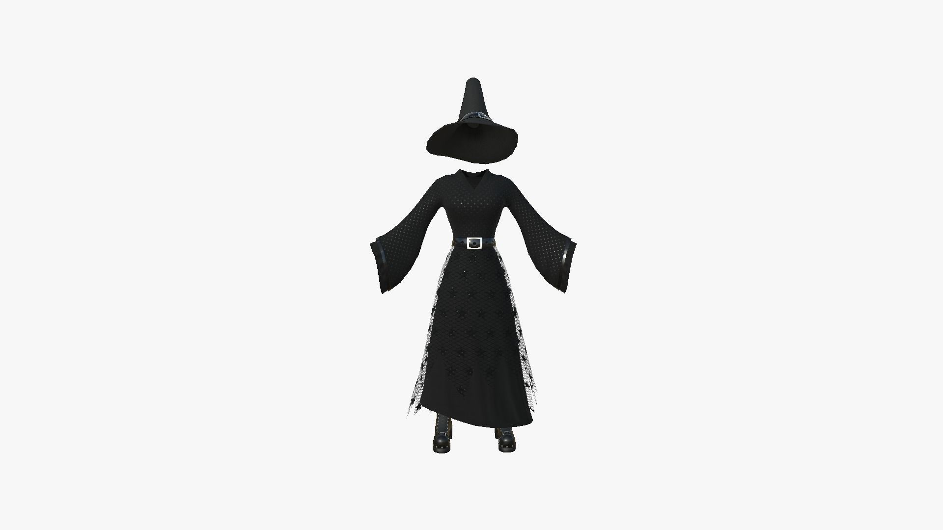 Female Witch Outfit A02 - Character Clothing Design Low-poly 3D model_4