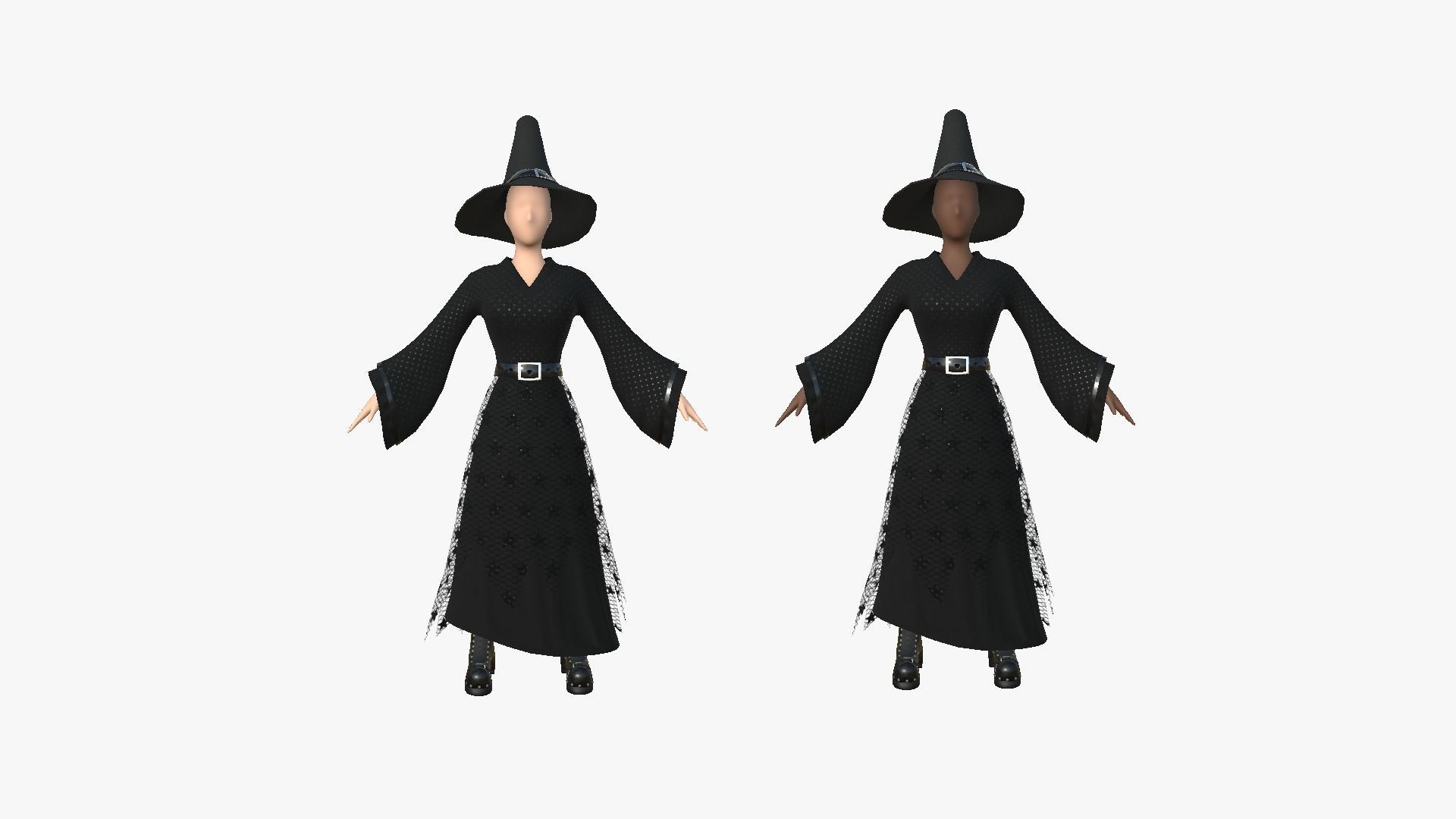 Female Witch Outfit A02 - Character Clothing Design Low-poly 3D model_3
