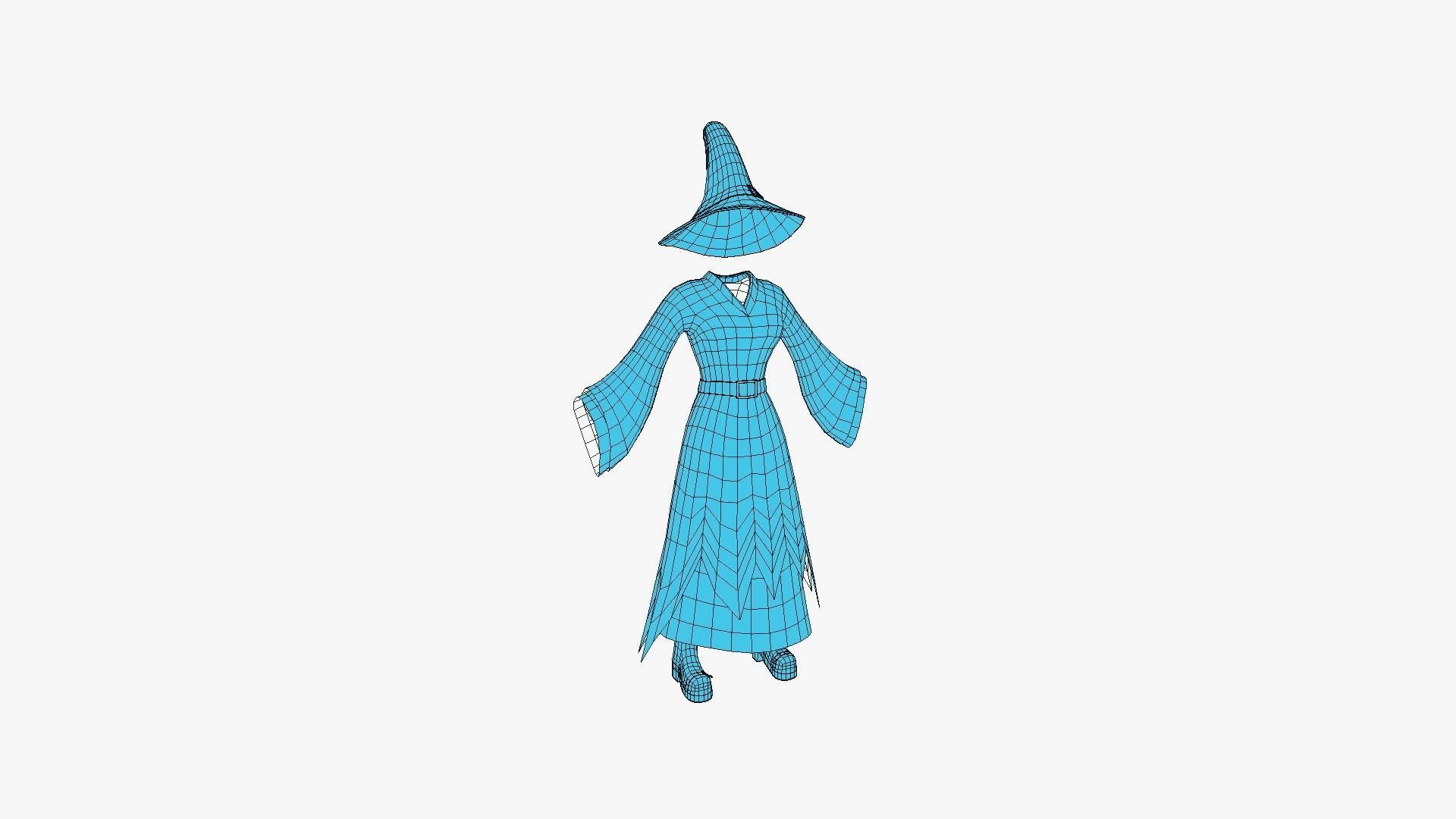 Female Witch Outfit A02 - Character Clothing Design Low-poly 3D model_25