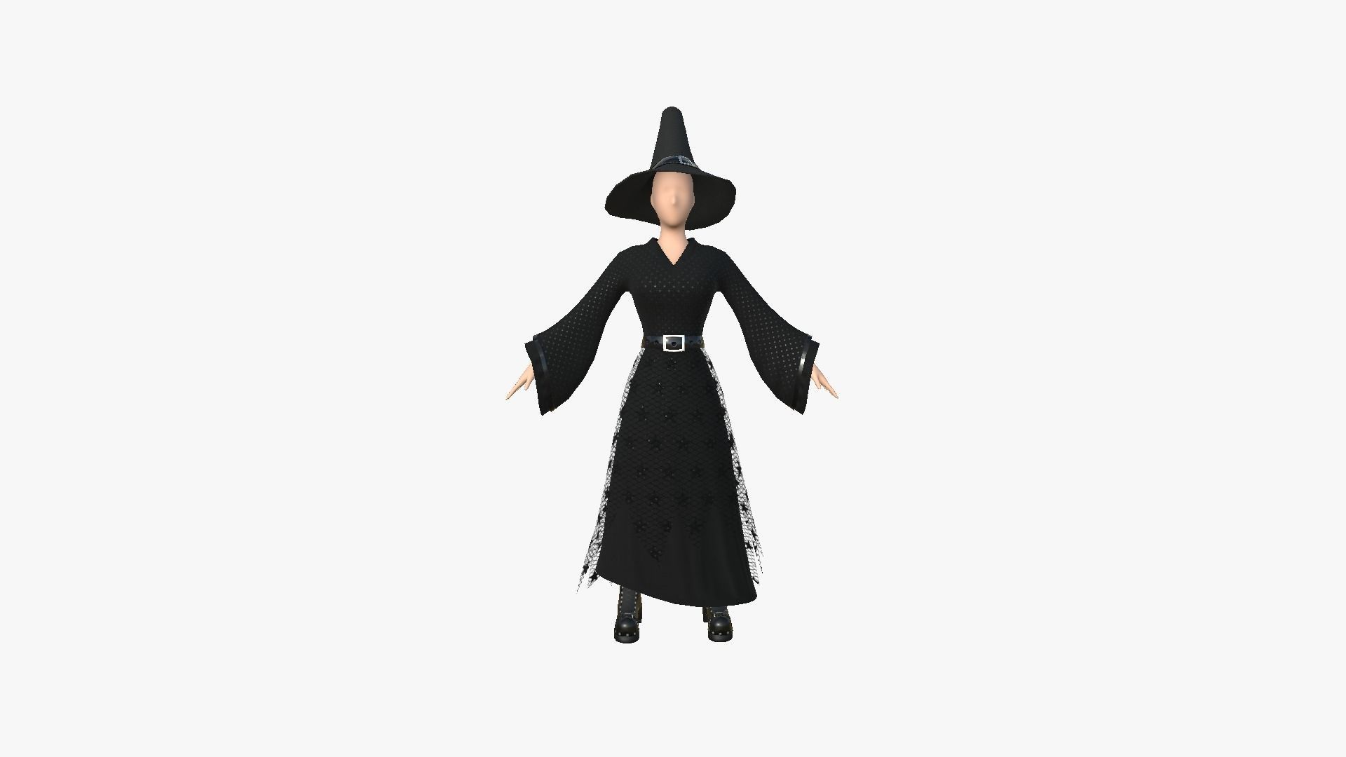 Female Witch Outfit A02 - Character Clothing Design Low-poly 3D model_2
