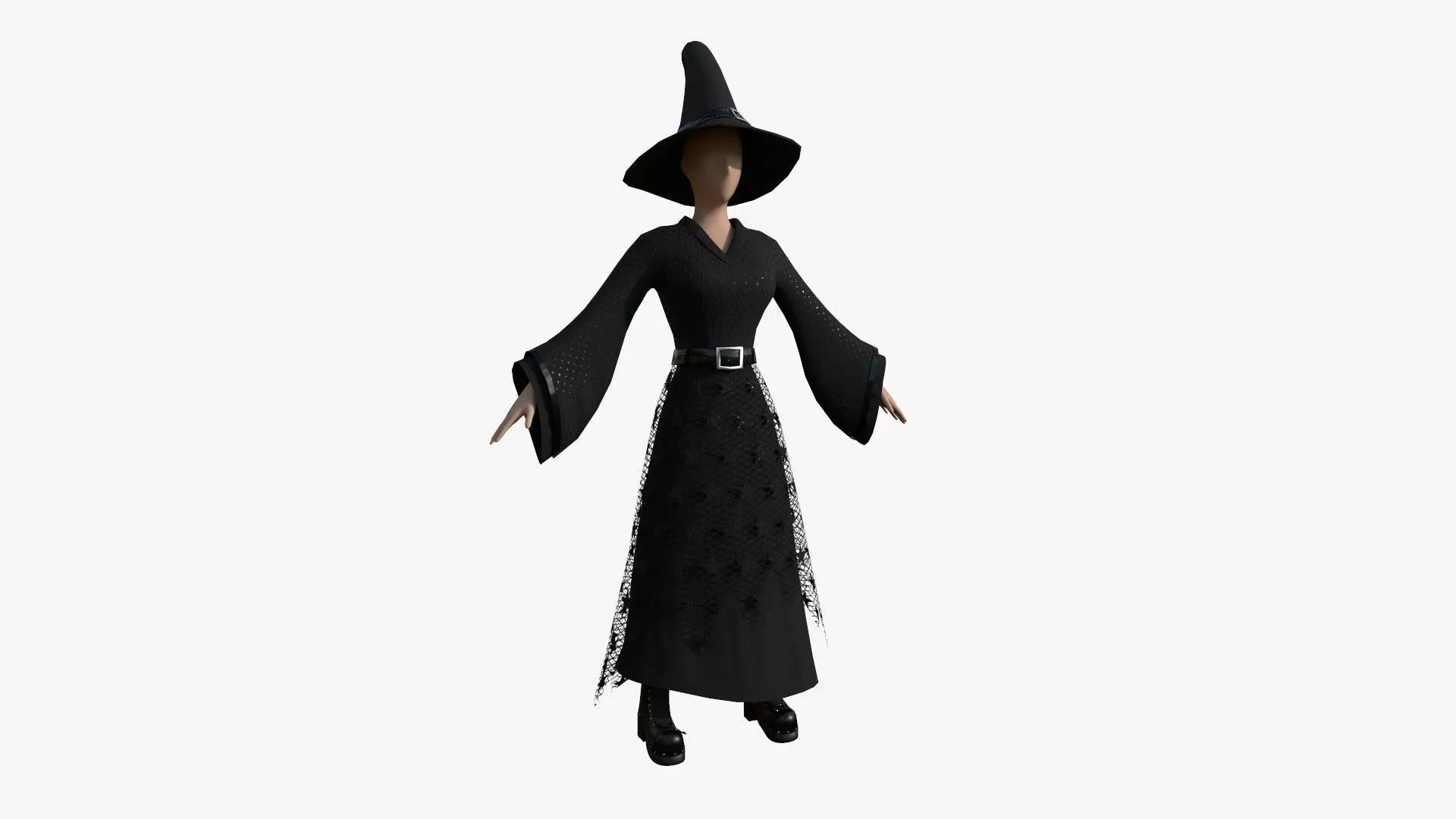 Female Witch Outfit A02 - Character Clothing Design Low-poly 3D model_0