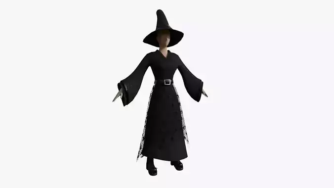 Female Witch Outfit A02 - Character Clothing Design Low-poly 3D model