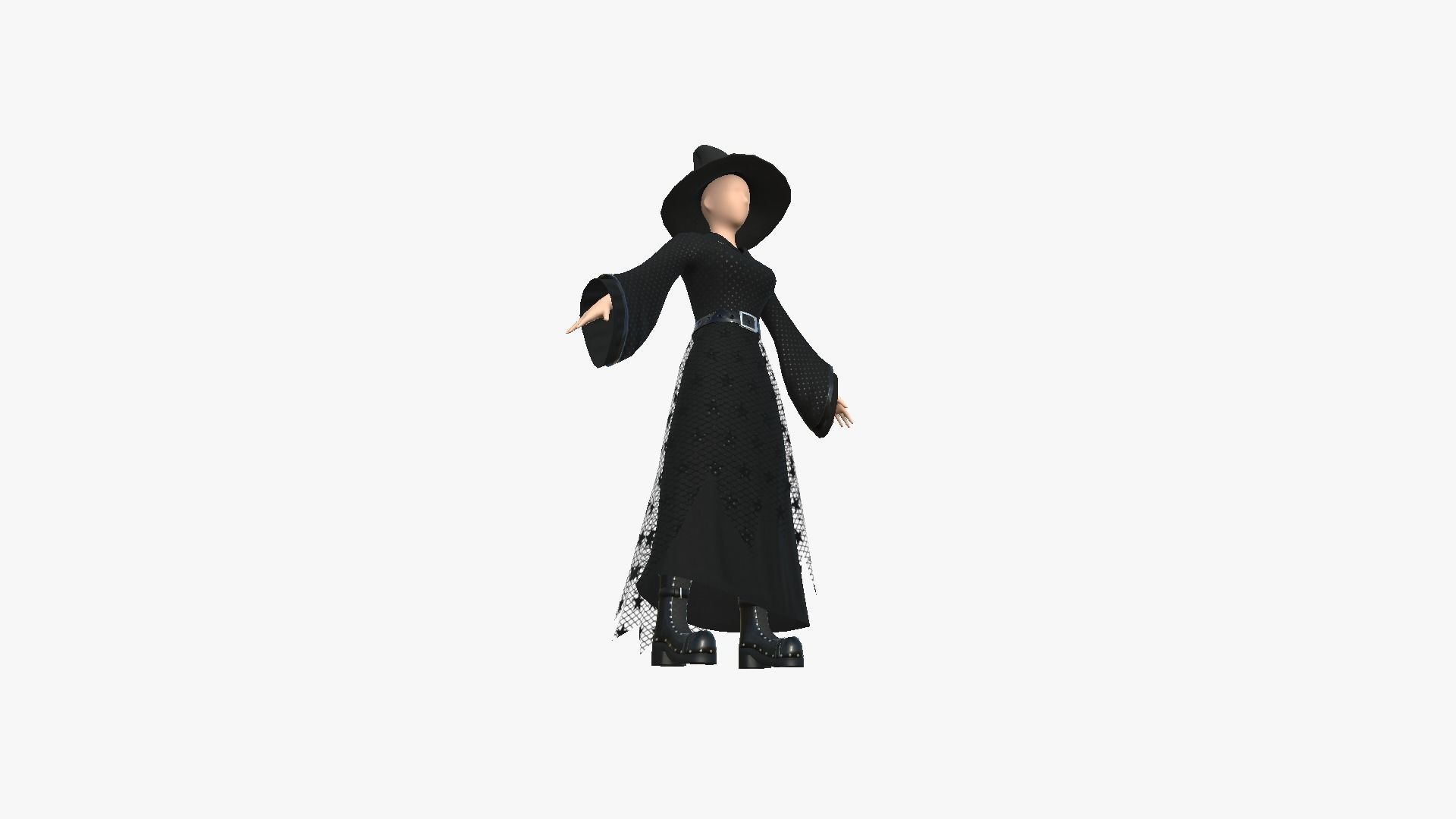 Female Witch Outfit A02 - Character Clothing Design Low-poly 3D model_7