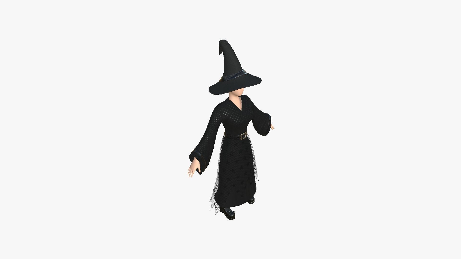 Female Witch Outfit A02 - Character Clothing Design Low-poly 3D model_6