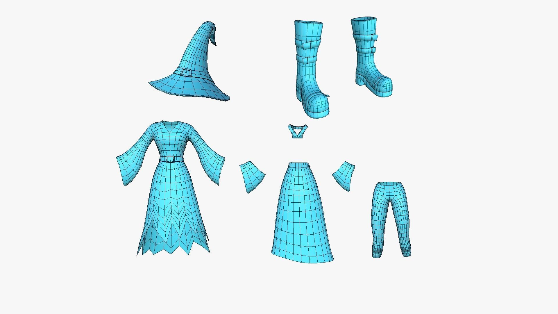 Female Witch Outfit A02 - Character Clothing Design Low-poly 3D model_24