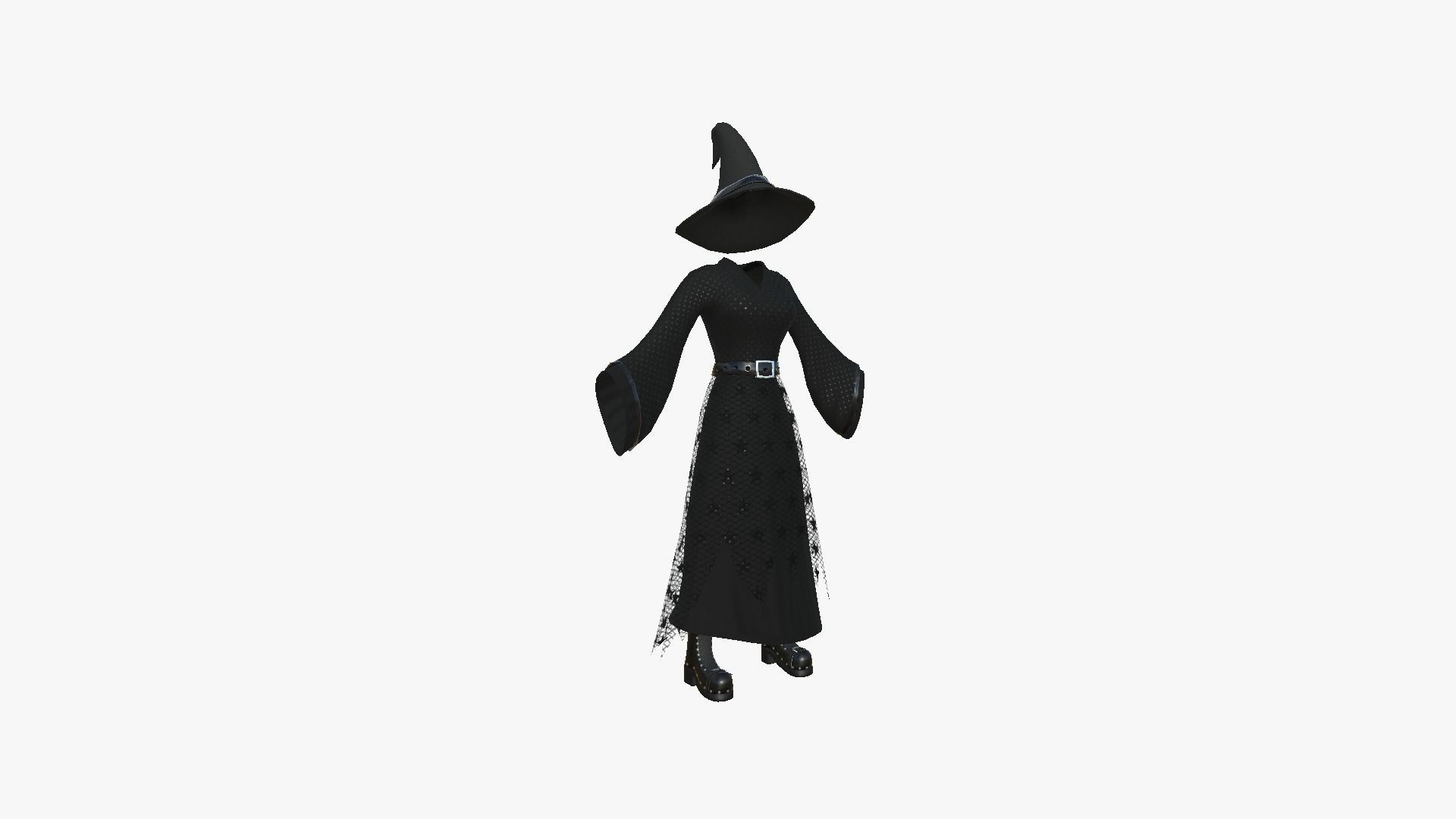 Female Witch Outfit A02 - Character Clothing Design Low-poly 3D model_5