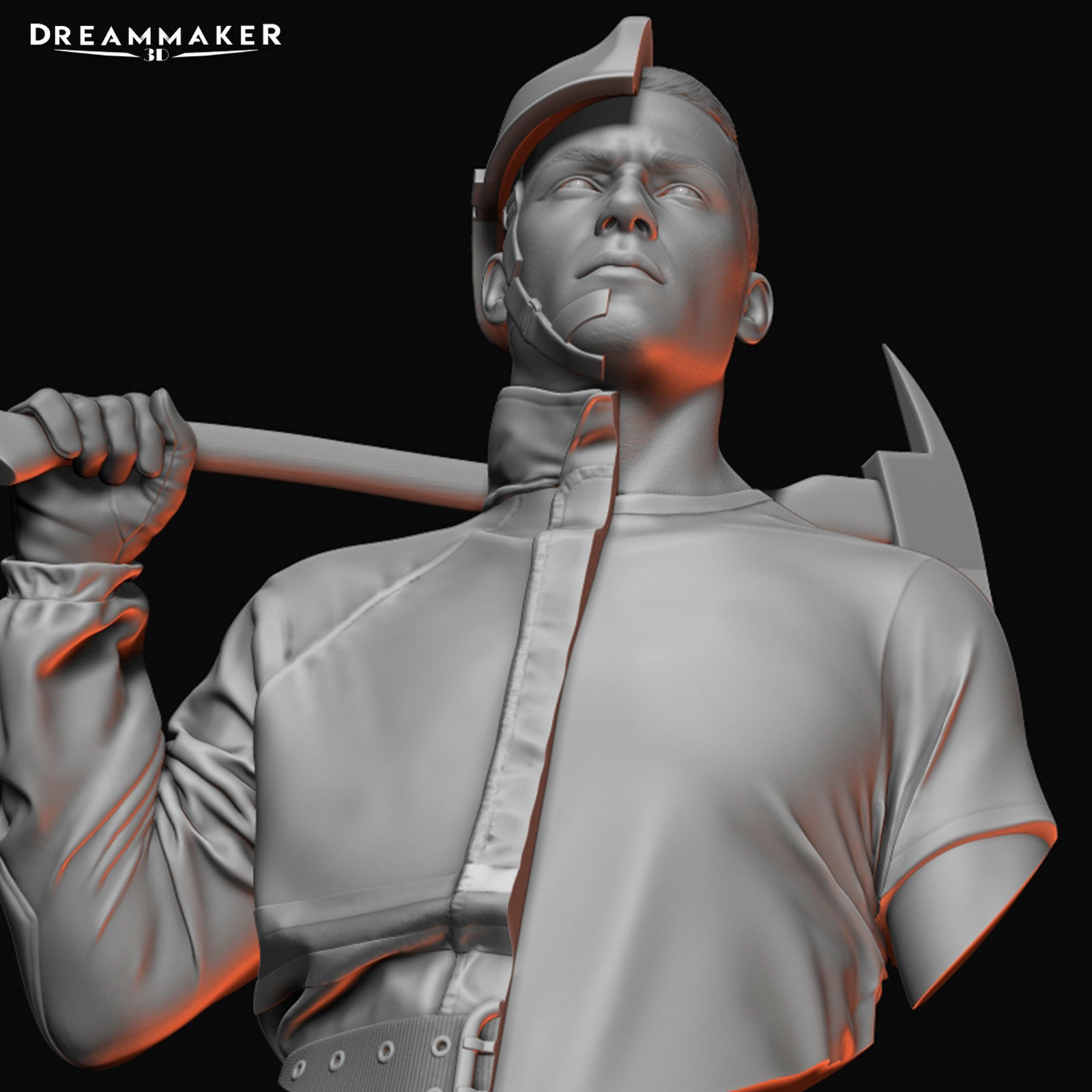 Hybrid fireman bust 3D print model_6