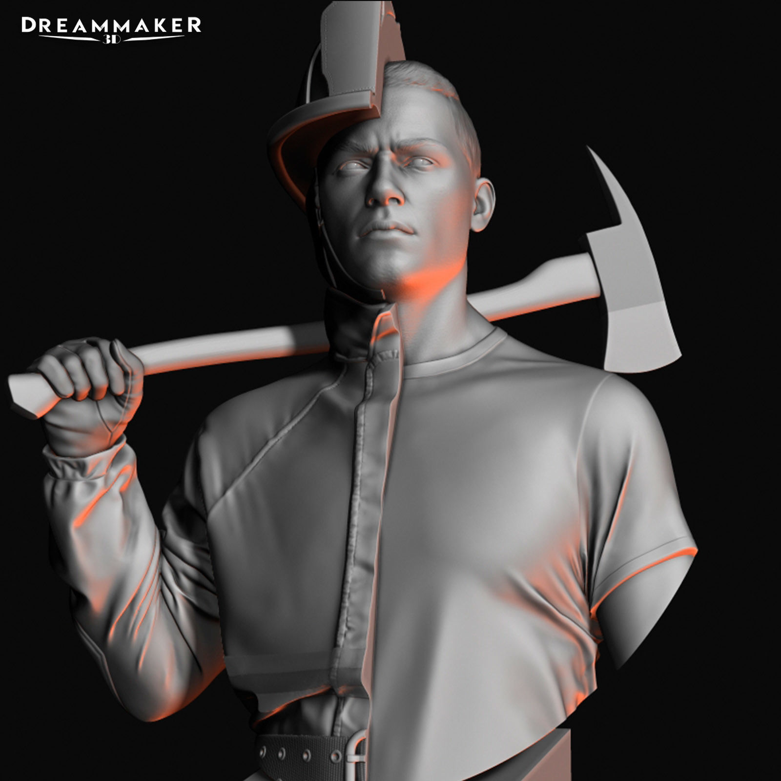 Hybrid fireman bust 3D print model_3