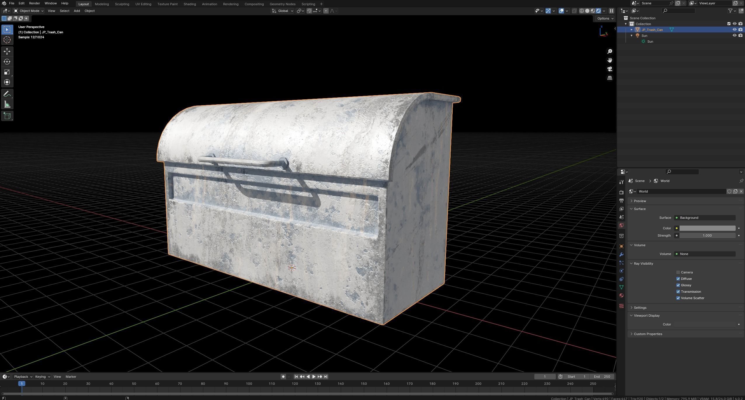 Japanese Rust Trash Can Low-poly 3D model_3