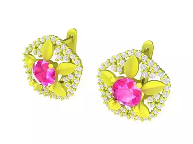 A7504 Diamond Flower Women Earrings 3D Model
