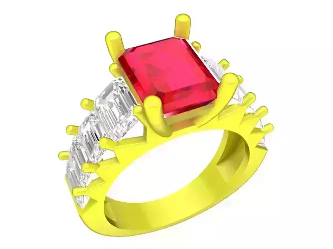 A7516 Fashion Diamond Emerald Women Ring 3D Model