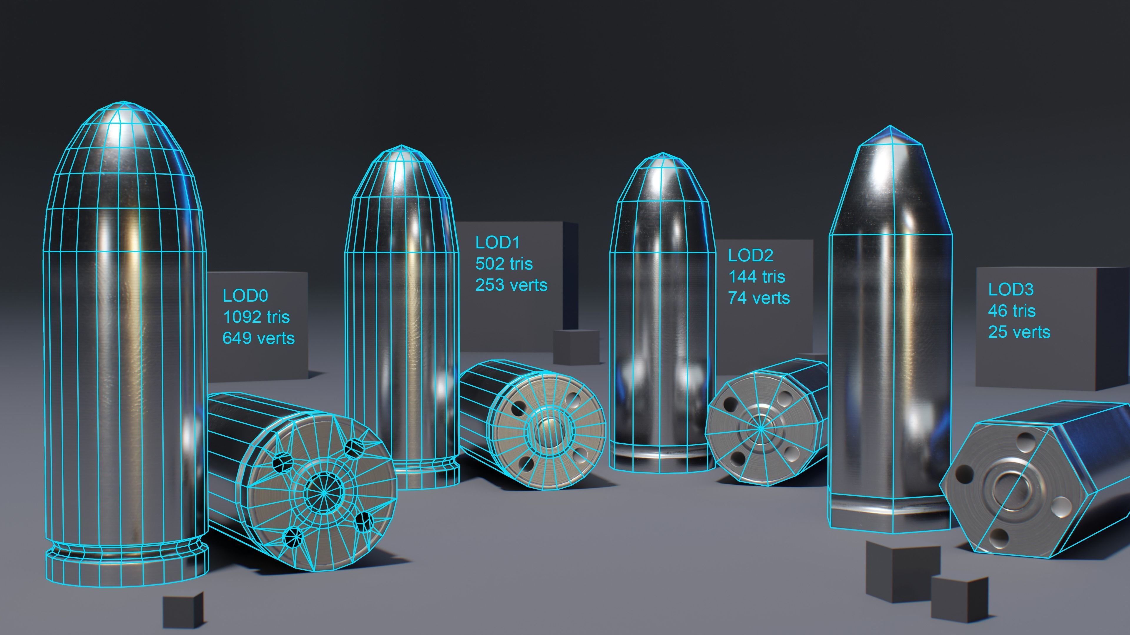 13mm Gyrojet Rocket Bullet Low-poly 3D model_3