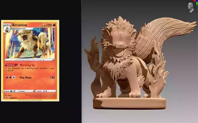 Arcanine growling Pokemon OBJ STL 3D print model