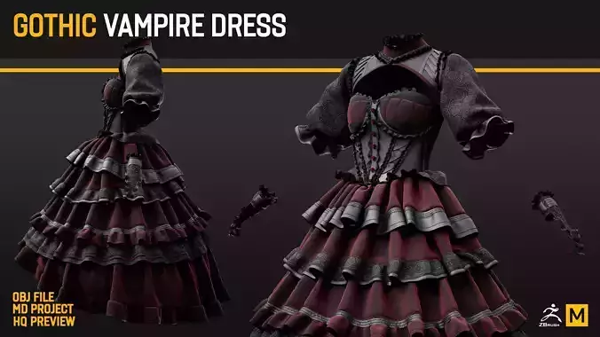  Gothic Vampire Dress MD Project  and  OBJ file