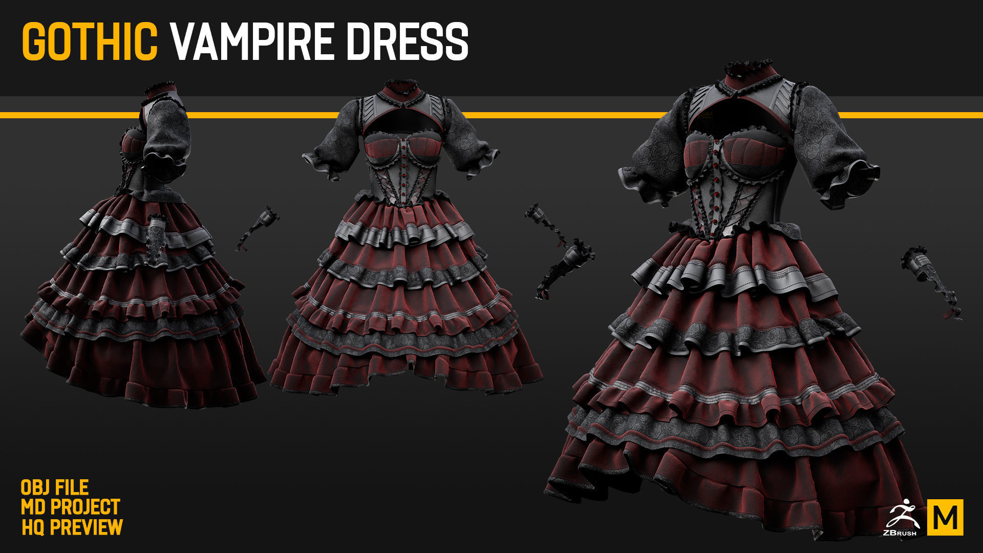 Gothic Vampire Dress MD Project and OBJ file 3D model | CGTrader