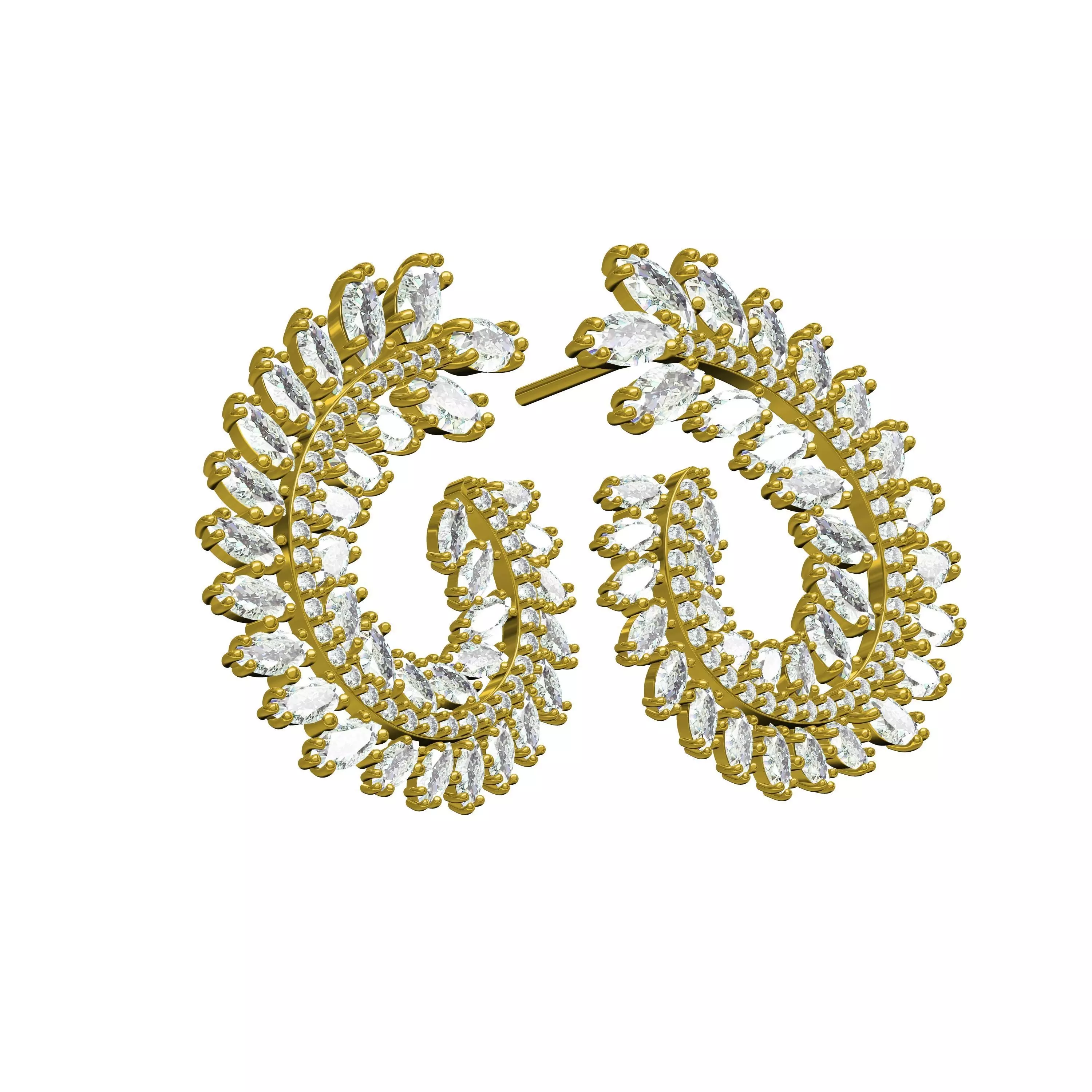 Antique Marquise and Round Diamond Leaf Stud Earring 3D print model