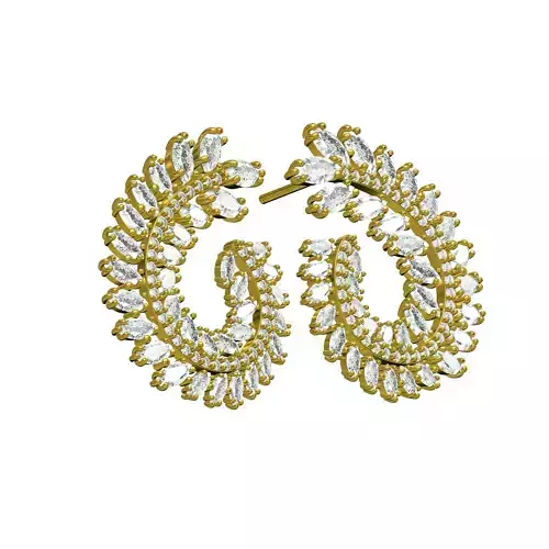 Antique Marquise and Round Diamond Leaf Stud Earring