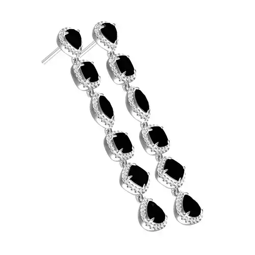 Unique Different Stone Round Diamond Halo Long Earring