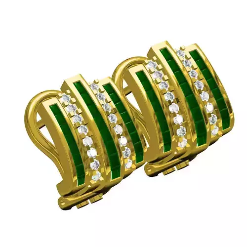 Emerald Green Sone Channel Style Omega Clip Earring 3D print model