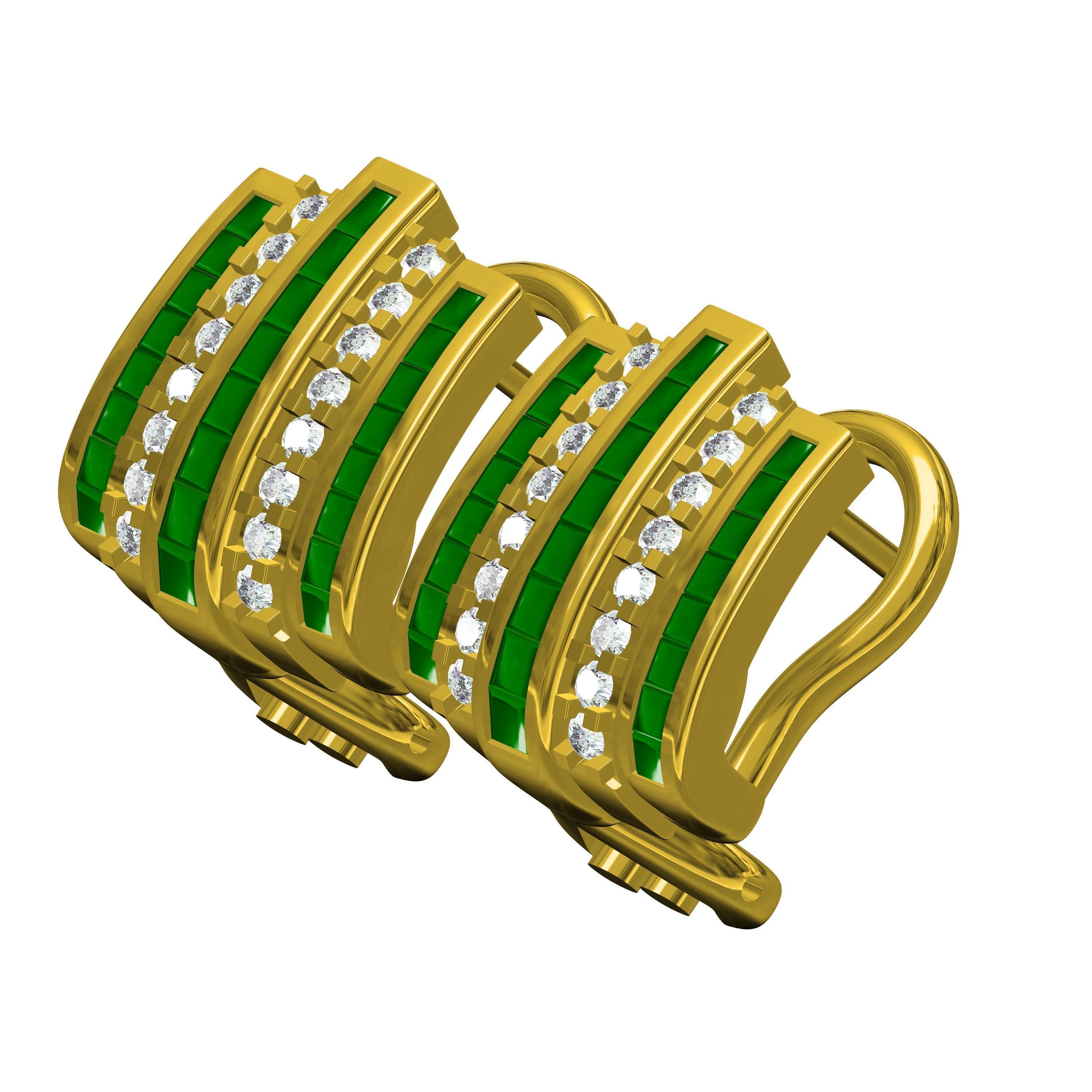 Emerald Green Sone Channel Style Omega Clip Earring 3D print model_1